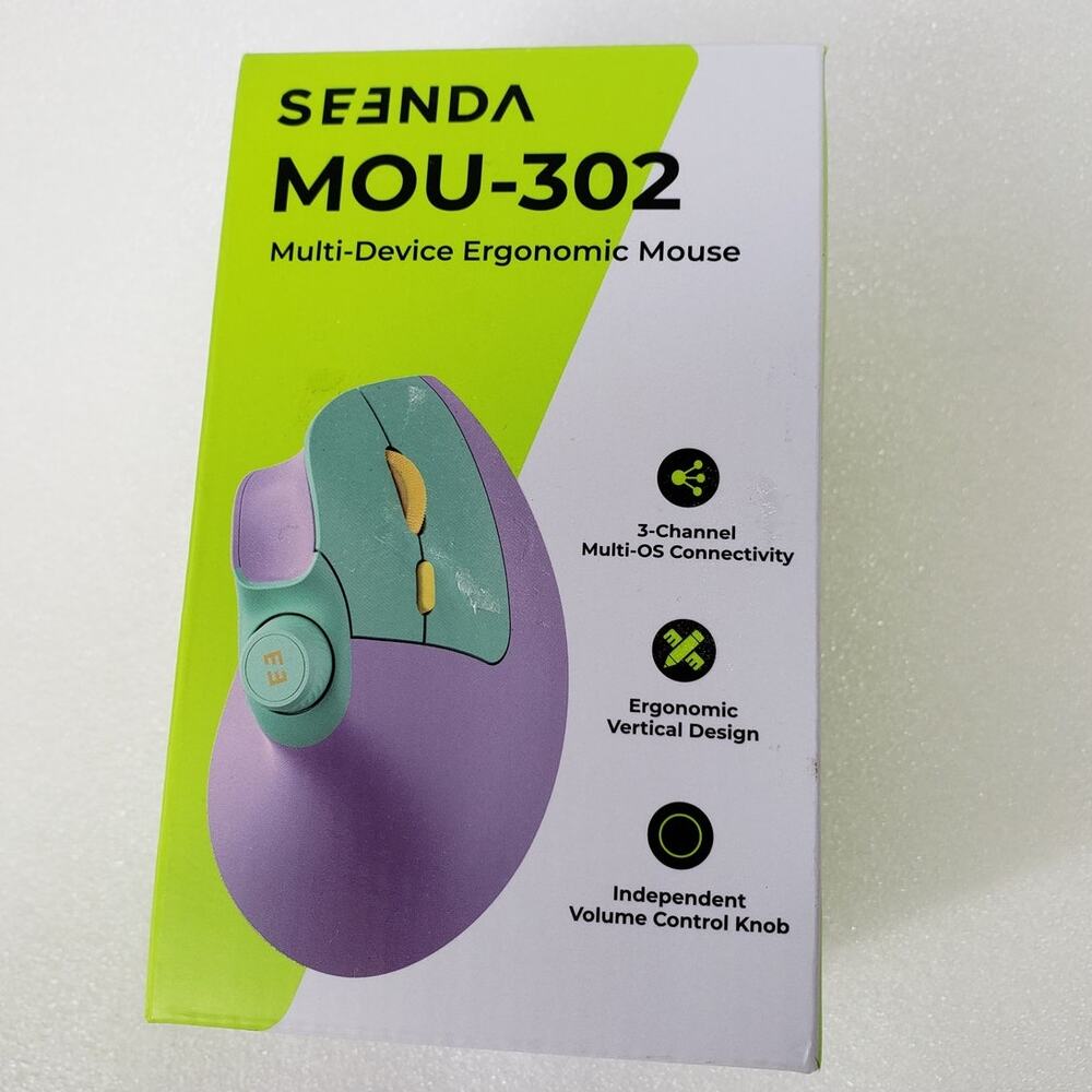 SEENDA Multi-Device Ergonomic Wireless Mouse (Model MOU-302, Purple/Mint/Yellow)